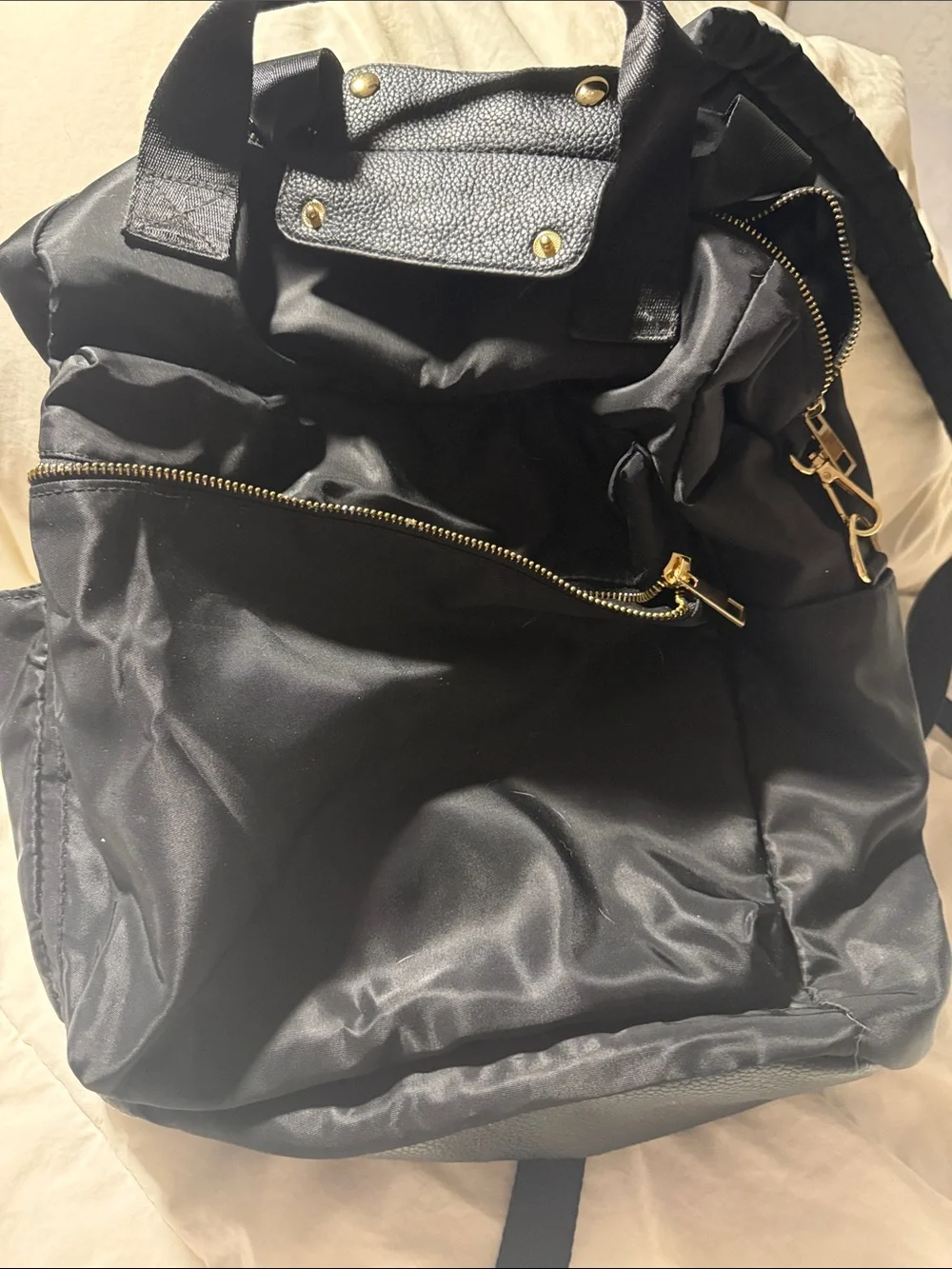 Black Women’s Backpack Tote with Gold Hardware